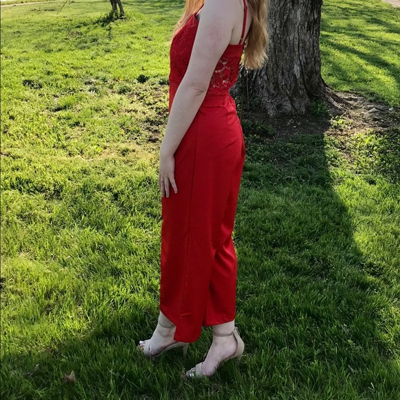 Chicways Red Lace Jumpsuit w/Adjustable Straps - Picture 6 of 8